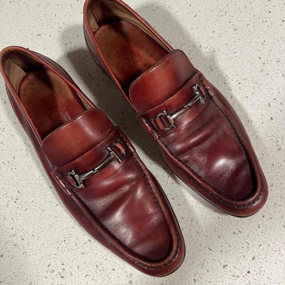 Salvatore Ferragamo Burgundy Leather Loafers